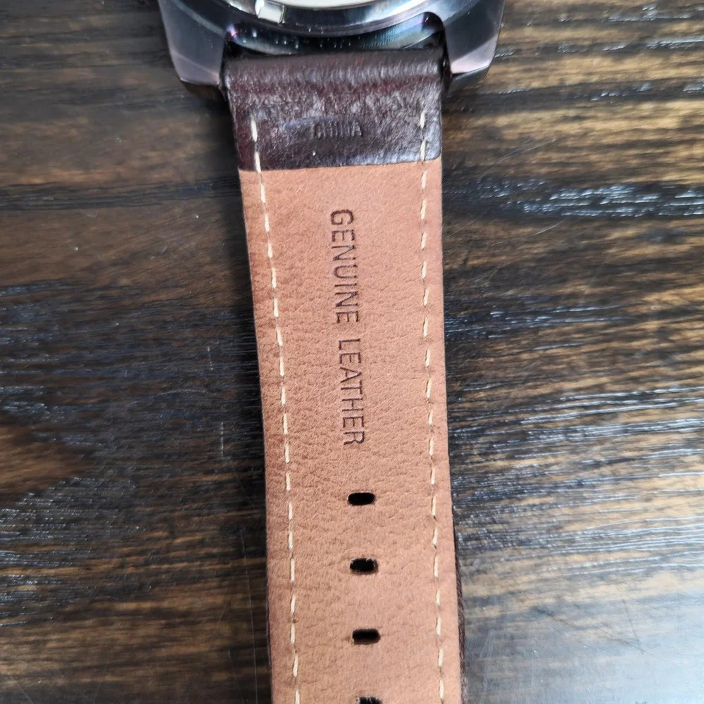 Y2K Marc Ecko UNLTD Watch E16503G2 Chocolate Brown Leather Stainless Steel Logo